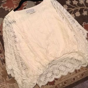 Lace detail top with flutter sleeve